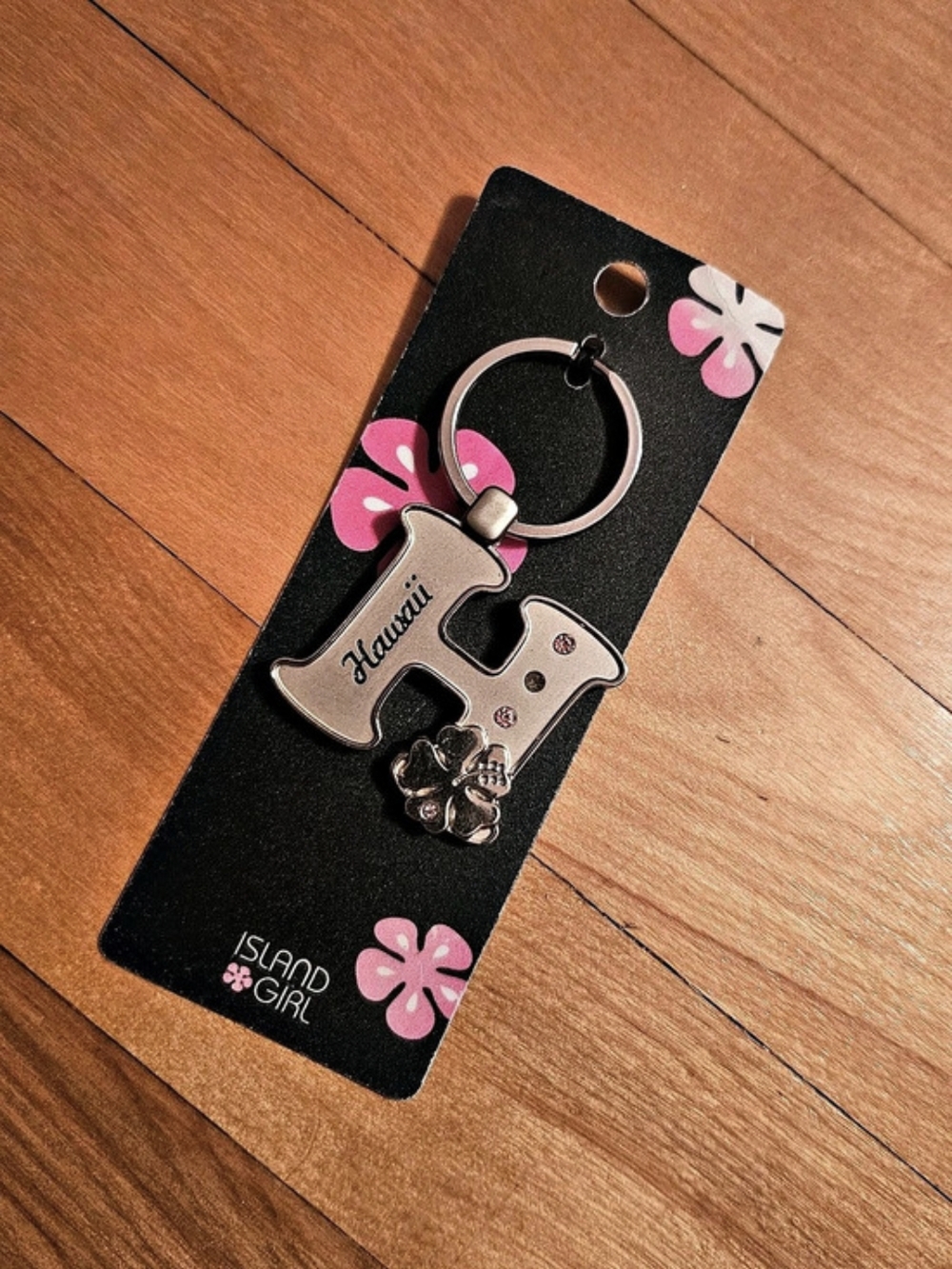 Island Girl Rhinestone Keyring: H Rhinestone H Keyring Pink & Black